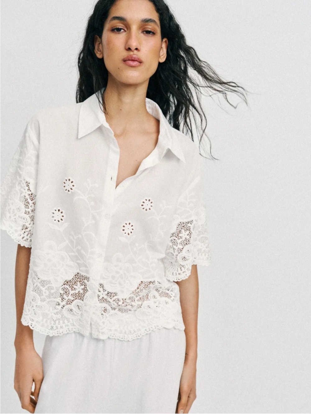 ZARA EMBROIDERED EYELET SHIRT - Picture 3 of 13